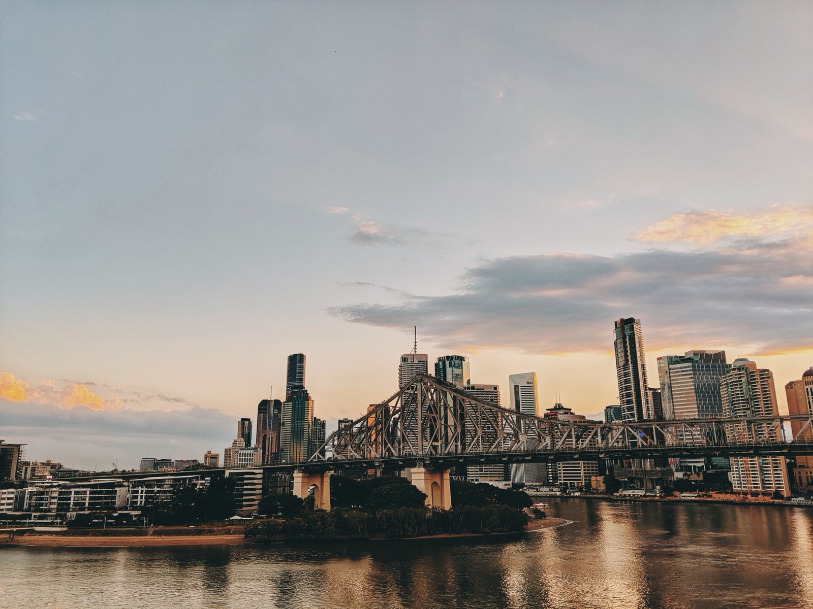 Brisbane city skyline and Story Bridge at twilight